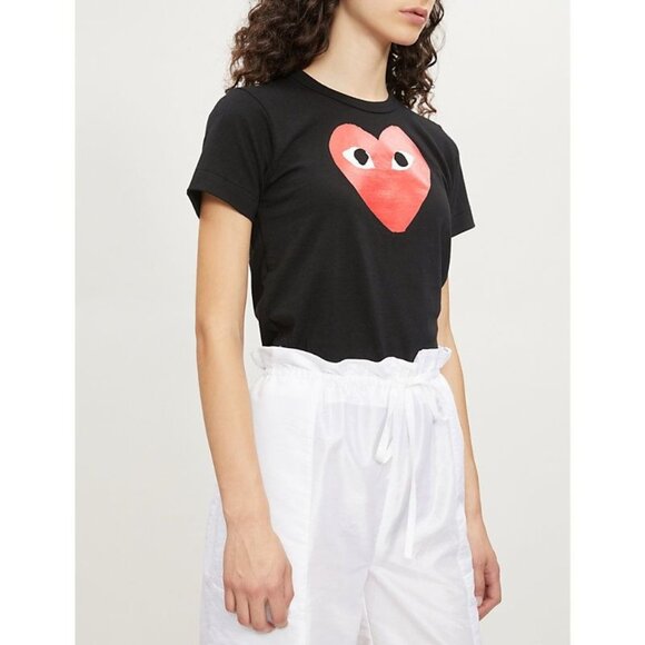 COMME DES GARCONS PLAY  Womens Cotton Tee With Red Emblem in Black XSmall - Picture 14 of 14